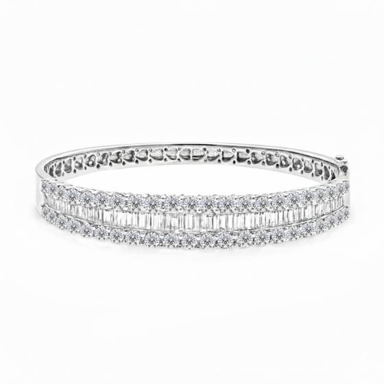 Elegant Encrusted Round and Baguette Diamond Set Bangle