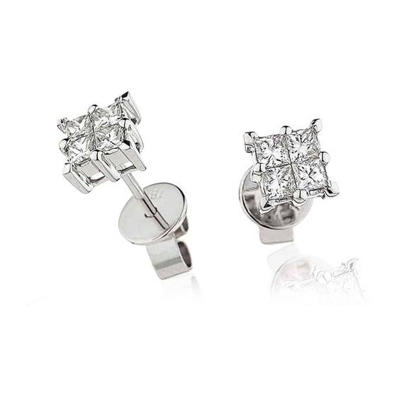 Classic Princess Diamond Cluster Earrings