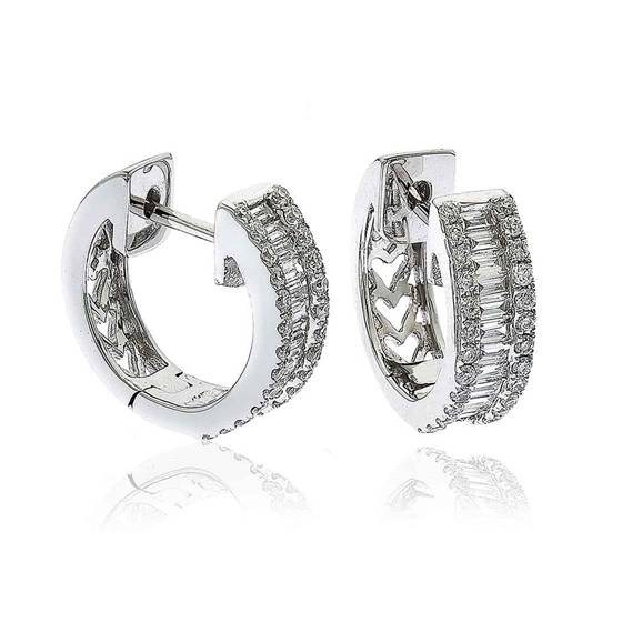 Elegant Round and Baguette Diamond Hoop Earrings