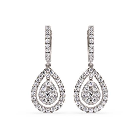 Modern Round Diamond Drop Earrings