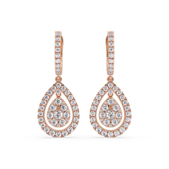 Modern Round Diamond Drop Earrings