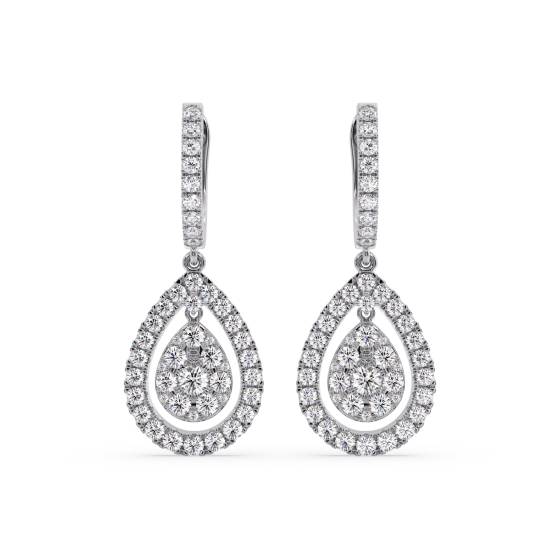 Modern Round Diamond Drop Earrings