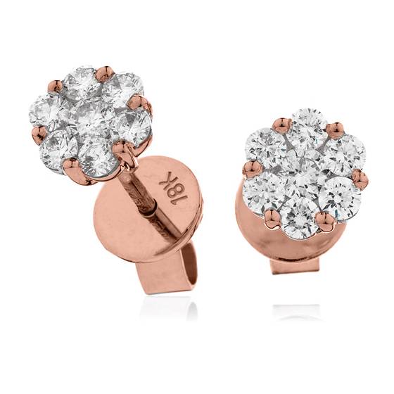 1.00ct Classic Round Diamond Cluster Earrings
