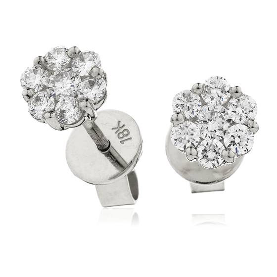 1.00ct Classic Round Diamond Cluster Earrings