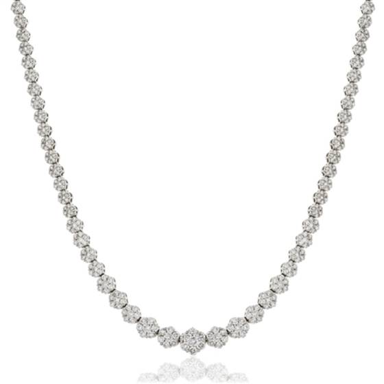 Elegant Round Diamond Cluster Tennis Necklace