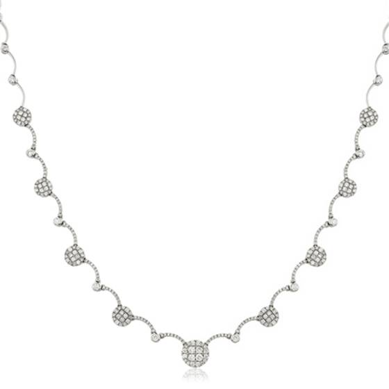 Elegant Round Diamond Cluster Tennis Necklace