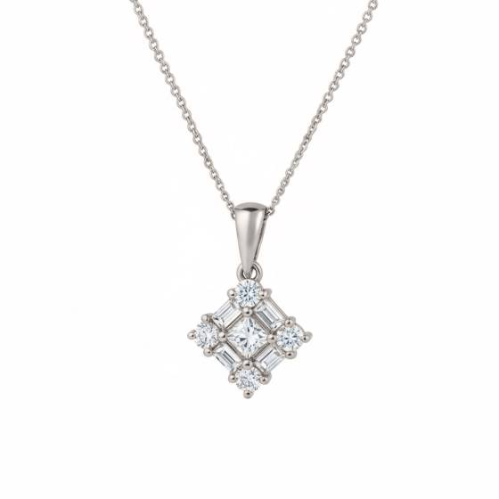 0.50ct Cluster Princess, Baguette Diamond Designer Pendant