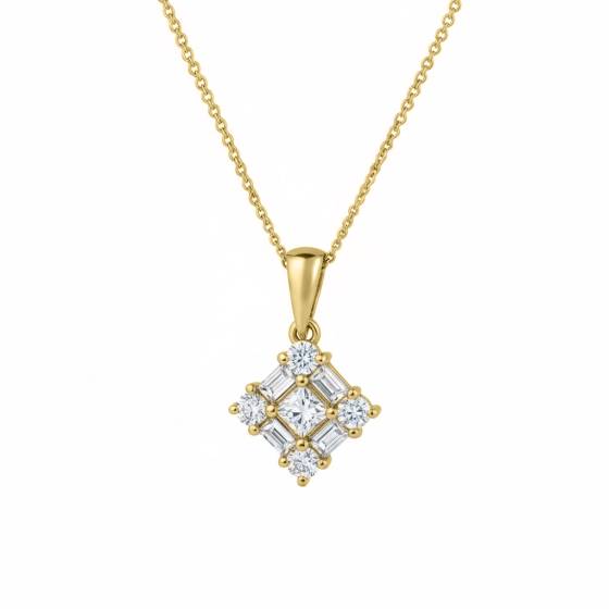 0.50ct Cluster Princess, Baguette Diamond Designer Pendant