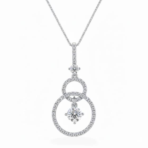 Double Hoop Round Diamond Designer Pendant