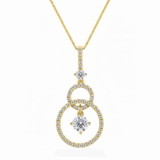 Double Hoop Round Diamond Designer Pendant