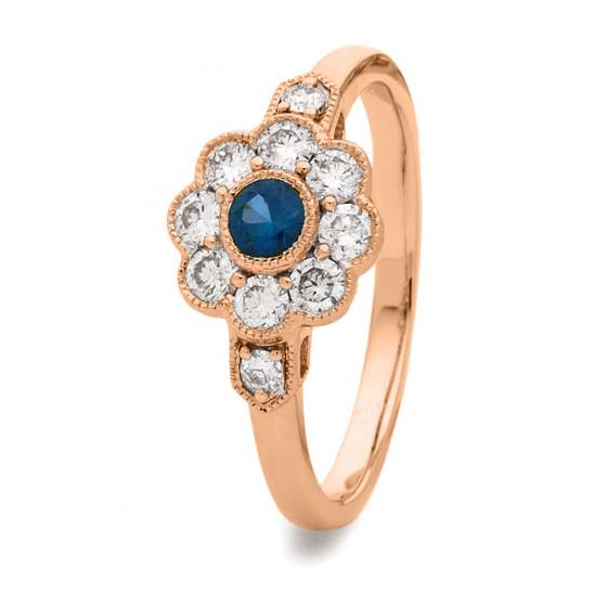 0.60ct Blue Sapphire and Diamond Halo Ring