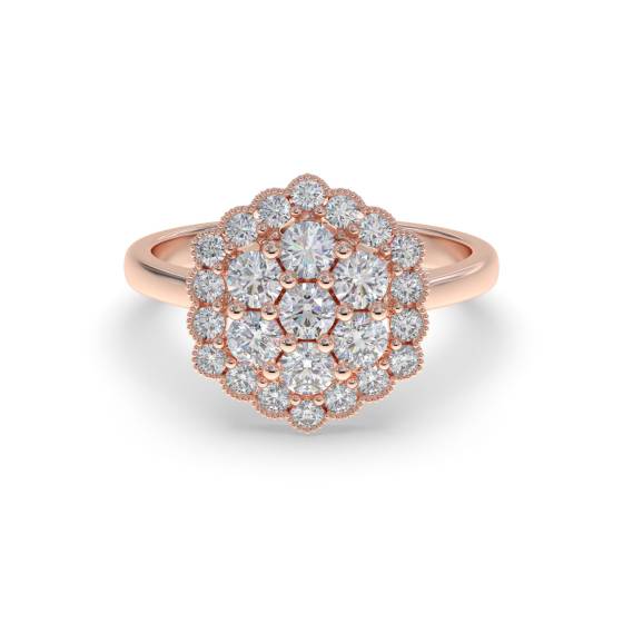 0.50ct Modern Hexagon Round Diamond Cluster Ring