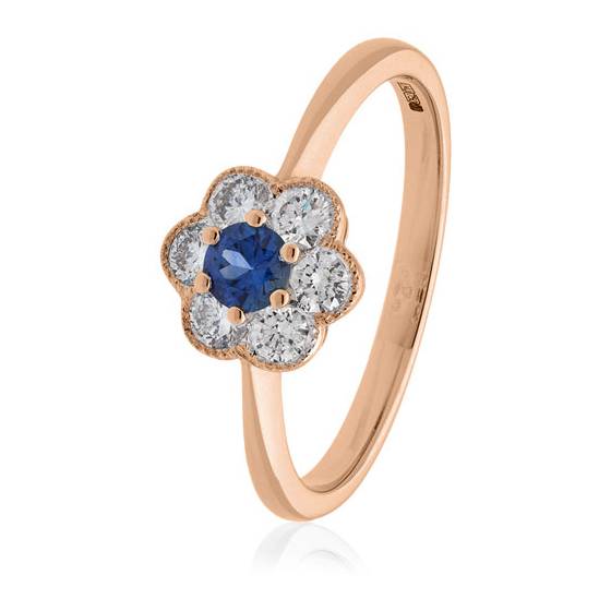 0.50ct Blue Sapphire and Diamond Halo Ring