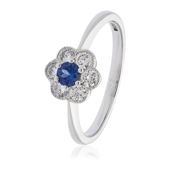 0.50ct Blue Sapphire and Diamond Halo Ring
