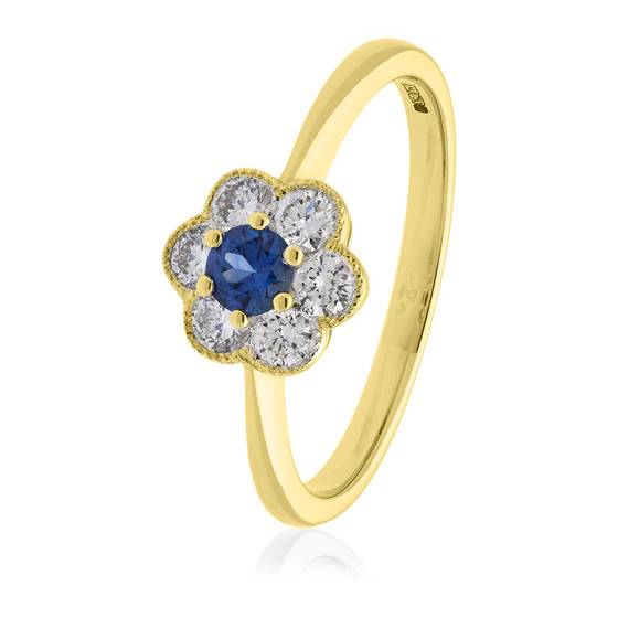 0.50ct Blue Sapphire and Diamond Halo Ring