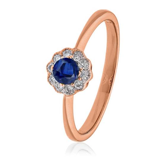 0.30ct Blue Sapphire and Diamond Halo Ring