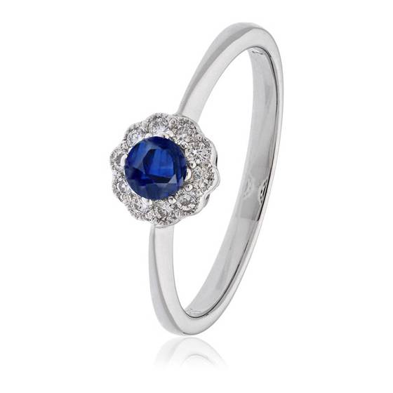 0.30ct Blue Sapphire and Diamond Halo Ring