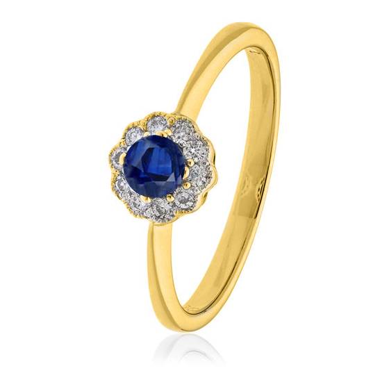 0.30ct Blue Sapphire and Diamond Halo Ring