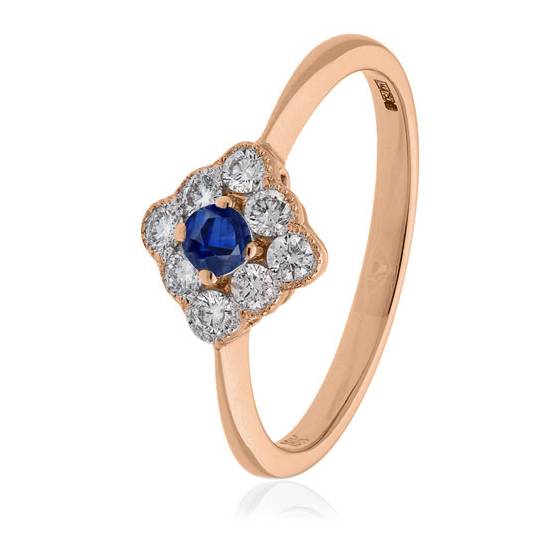 0.40ct Blue Sapphire and Diamond Halo Ring