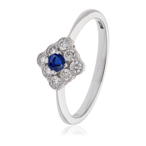 0.40ct Blue Sapphire and Diamond Halo Ring