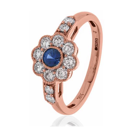 0.70ct Blue Sapphire and Diamond Halo Ring