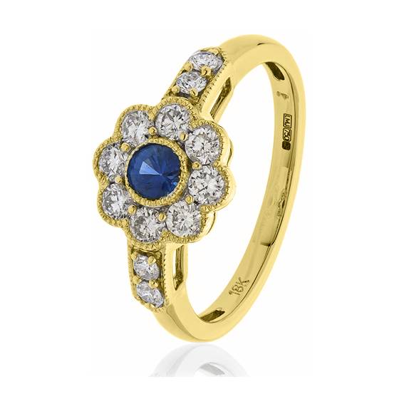 0.70ct Blue Sapphire and Diamond Halo Ring