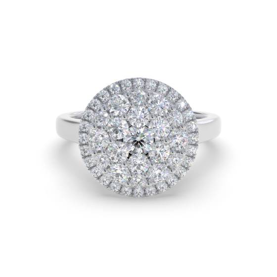0.90ct VS/E-F Natural Round Diamond Cluster Ring in 18k White Gold