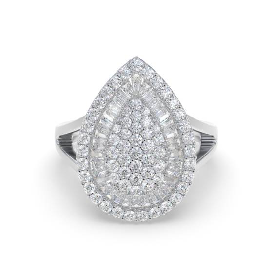 2.00ct Elegant Round Diamond Pave Pear Shaped Dress Ring