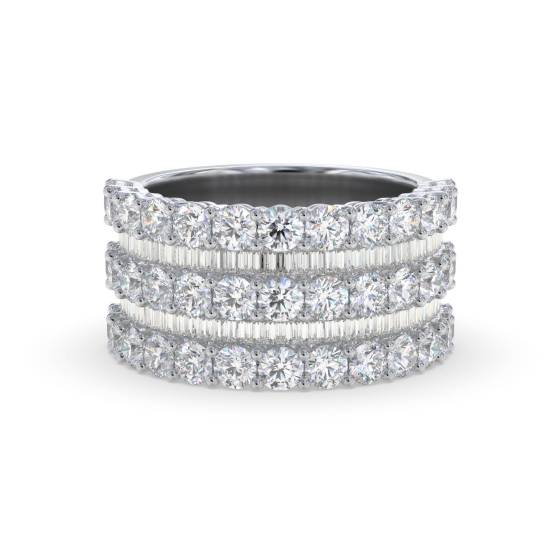 2.50ct Round and Baguette Diamond Multi Row Dress Ring