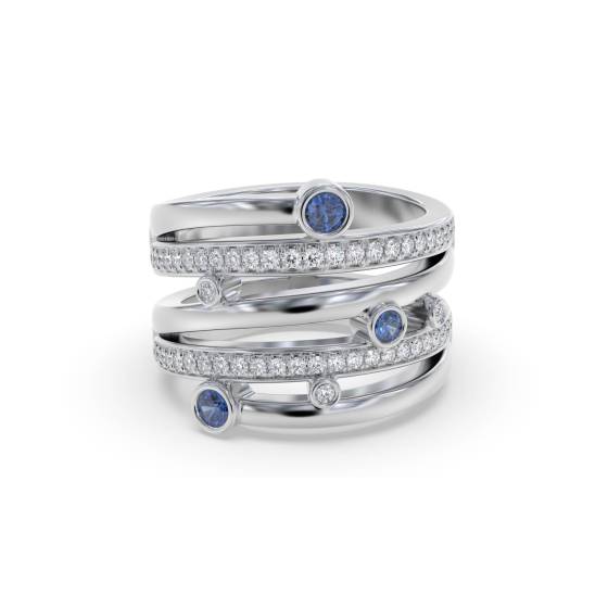 0.60ct Blue Sapphire and Diamond Bezel Set Dress Ring
