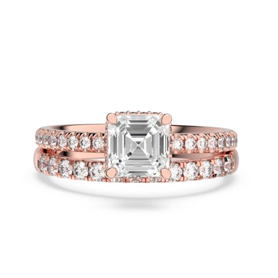 Asscher Diamond Halo Bridal Set