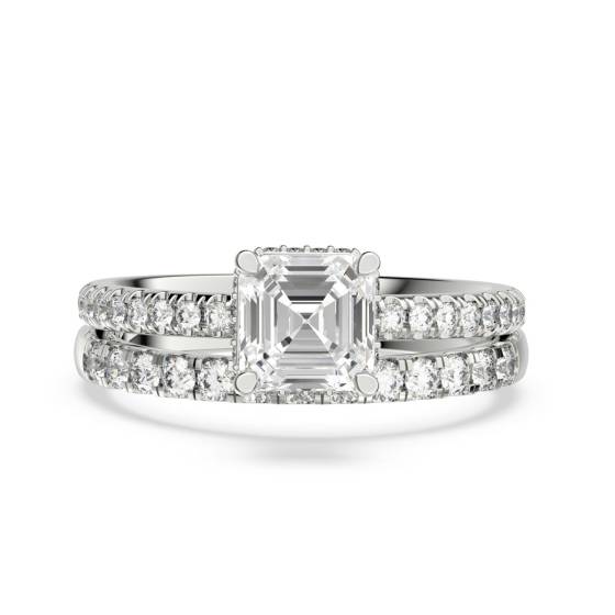 Asscher Diamond Halo Bridal Set