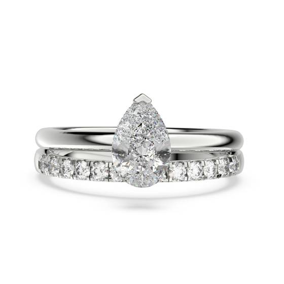 Pear Diamond Halo Bridal Set