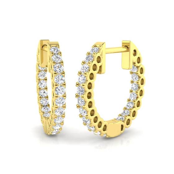 0.49ct SI2/G Round cut Natural Diamond Hoop Earrings in 18k Yellow Gold