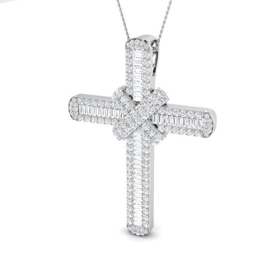 7.95ct SI2/G Round cut Natural Diamond Cross Pendant in 9k White Gold