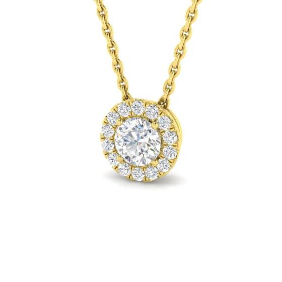 0.30ct SI2/G Round cut Natural Diamond Halo Pendant in 18k Yellow Gold