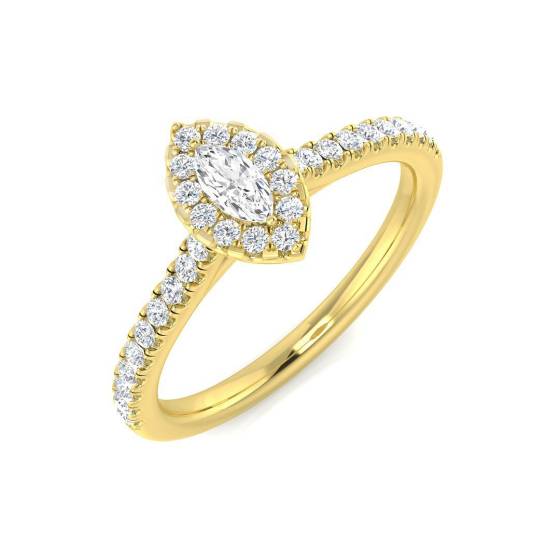 0.35ct SI2/G Marquise cut Natural Diamond Halo Ring in 18k Yellow Gold