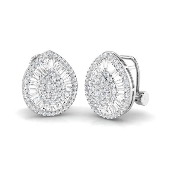 1.50ct SI1/G Round cut Natural Diamond Cluster Earrings in 18k White Gold