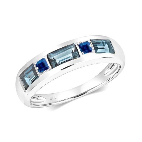 1.00ct Princess and Baguette Mens Blue Sapphire Bezel Set Ring