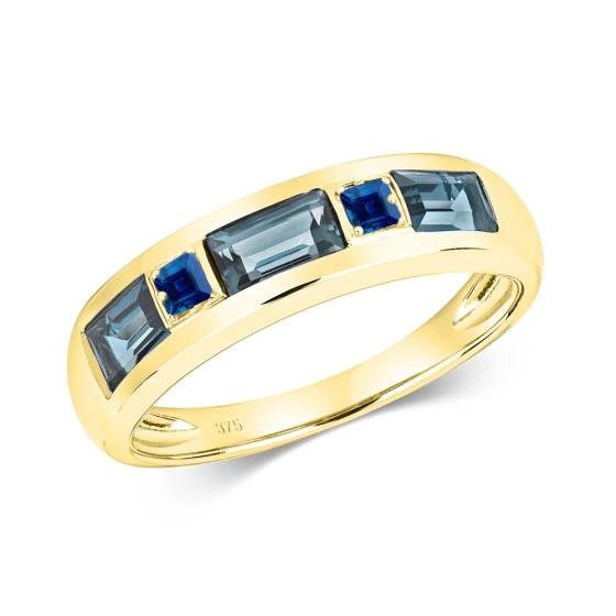 1.00ct Princess and Baguette Mens Blue Sapphire Bezel Set Ring