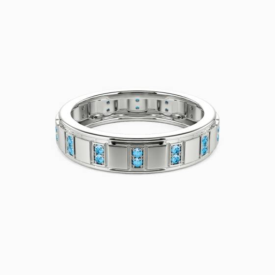 5mm 0.15ct Mens Round Aquamarine Bezel Set Ring