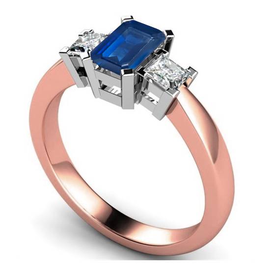 Emerald Blue Sapphire and Diamond Trilogy Ring