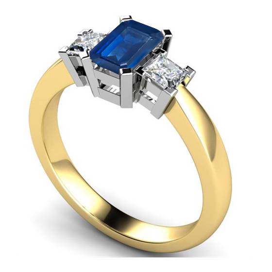 Emerald Blue Sapphire and Diamond Trilogy Ring