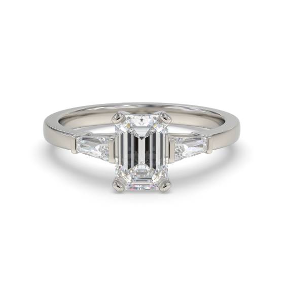 Elegant Emerald and Baguette Diamond Trilogy Ring