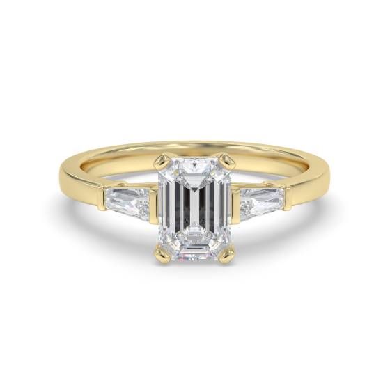 Elegant Emerald and Baguette Diamond Trilogy Ring