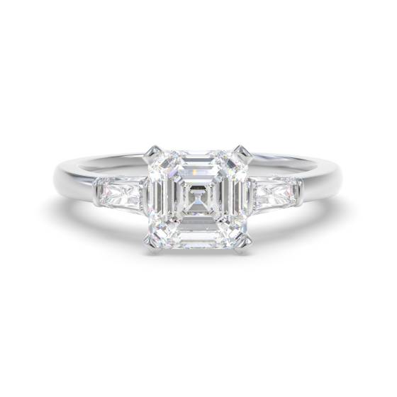 Elegant Asscher and Baguette Diamond Trilogy Ring