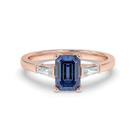 Emerald Blue Sapphire and Baguette Diamond Trilogy Ring
