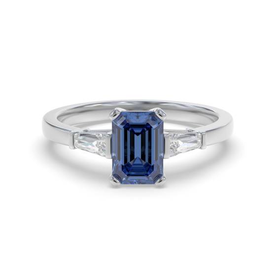 Emerald Blue Sapphire and Baguette Diamond Trilogy Ring