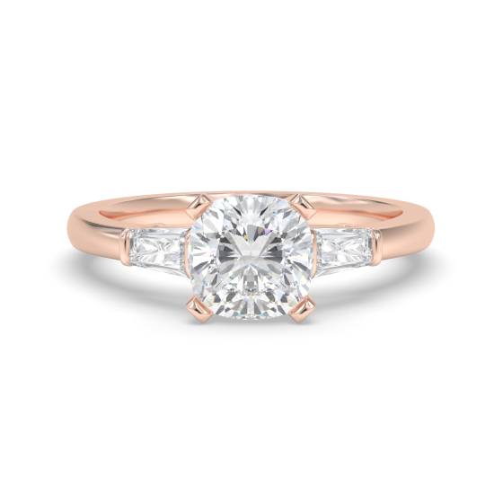 Elegant Cushion and Baguette Diamond Trilogy Ring