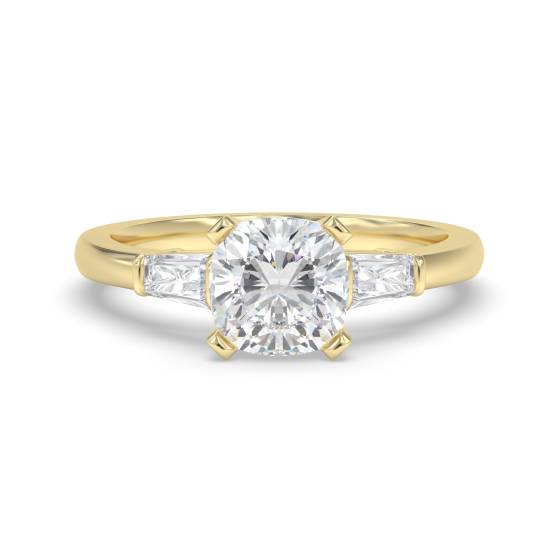 Elegant Cushion and Baguette Diamond Trilogy Ring